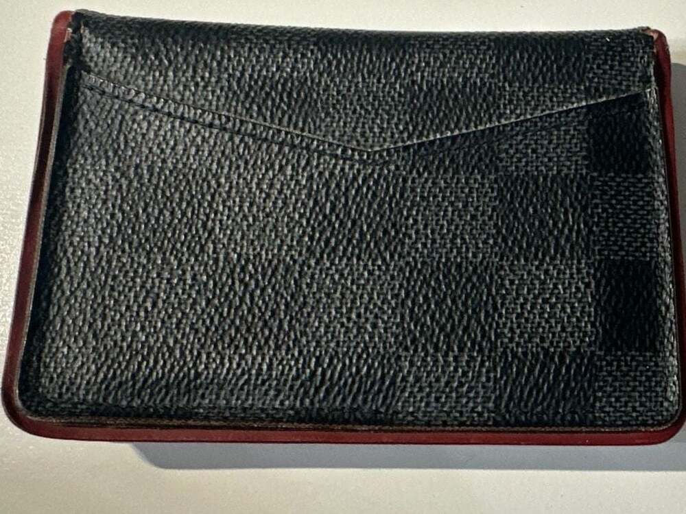 Authentic Louis Vuitton Damier Graphite Pocket Organizer with Red Interior